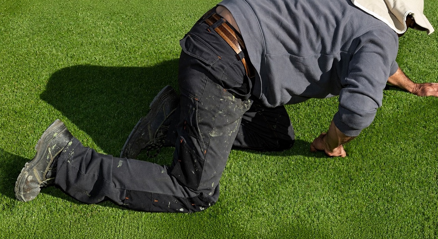 Artificial turf combined with residential landscape accents